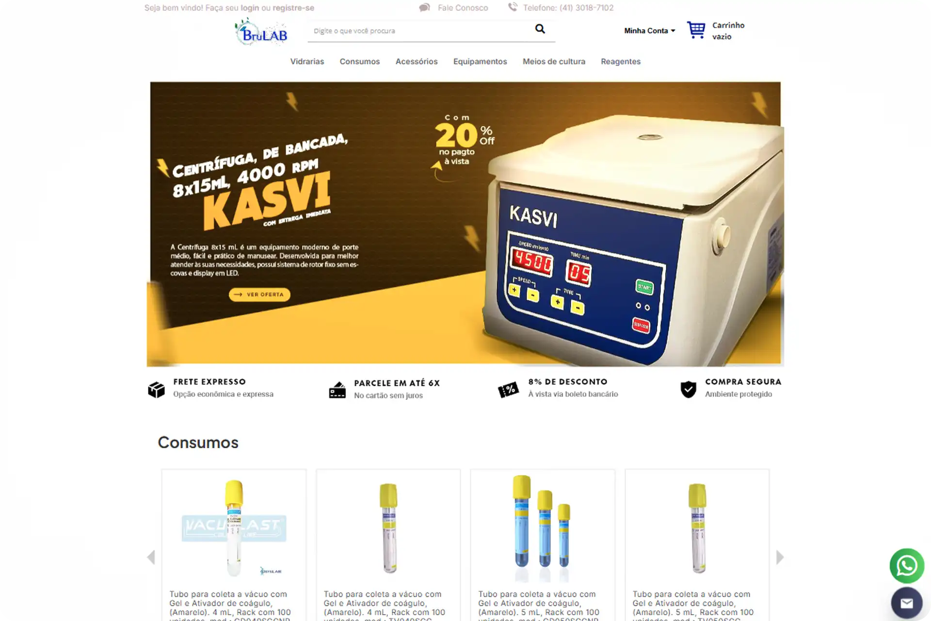 Página inicial e-commerce Brulab